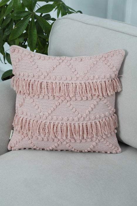 Boho Square Decorative Throw Pillow Covers with Pom-poms and Tassels 45 x 45 cm (18 x 18 inch) Cushion Covers for Couch Pillow Case for Sofa Couch,K-267