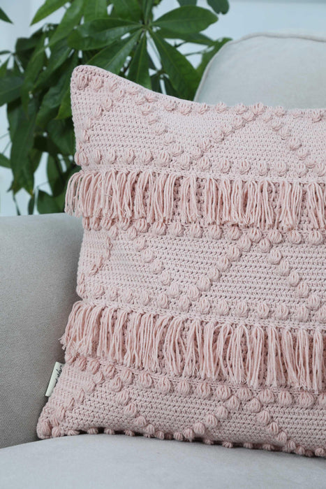 Boho Square Decorative Throw Pillow Covers with Pom-poms and Tassels 45 x 45 cm (18 x 18 inch) Cushion Covers for Couch Pillow Case for Sofa Couch,K-267