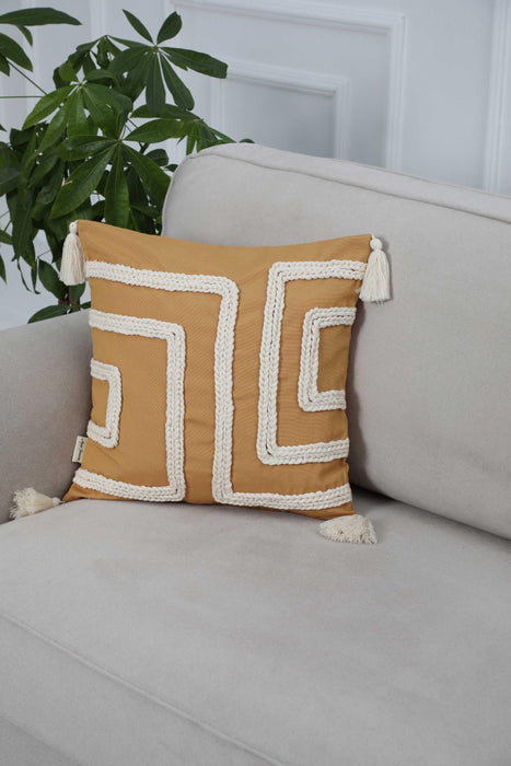 Boho Square Decorative Throw Pillow Cover with Tassels on the Edges, 18x18 Inches Cushion Cover for Modern Living Rooms,K-268