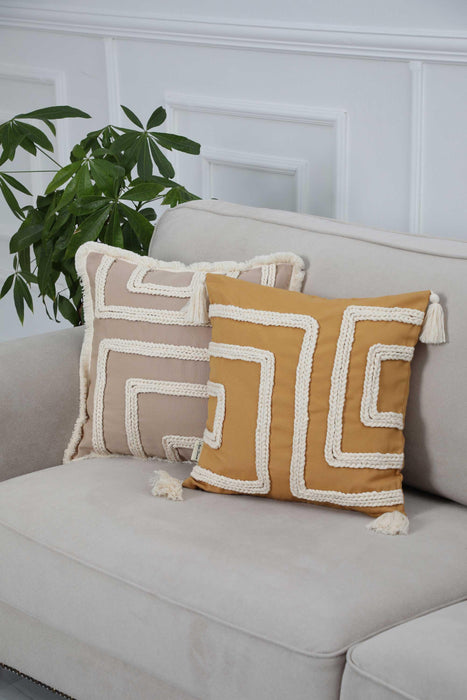 Boho Square Decorative Throw Pillow Cover with Tassels on the Edges, 18x18 Inches Cushion Cover for Modern Living Rooms,K-268