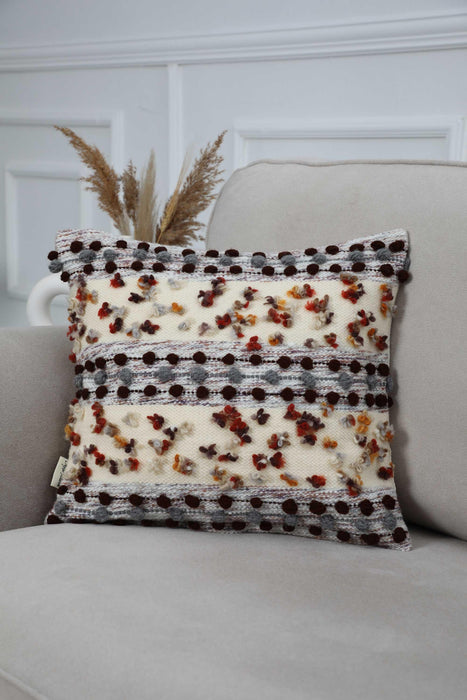 Boho Throw Pillow Cover with Pom-pom Details, Decorative 18x18 Inches Cushion Cover from Knit Fabric for Stylish Home Decorations,K-259