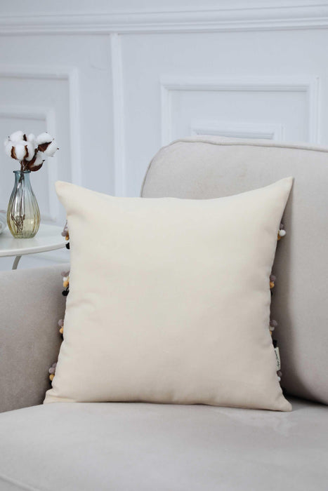 Boho Square Polyester Decorative Throw Pillow Covers with Pom-poms 45 x 45 cm (18 x 18 inch) Cushion Covers for Couch Pillow Case for Sofa Couch,K-259