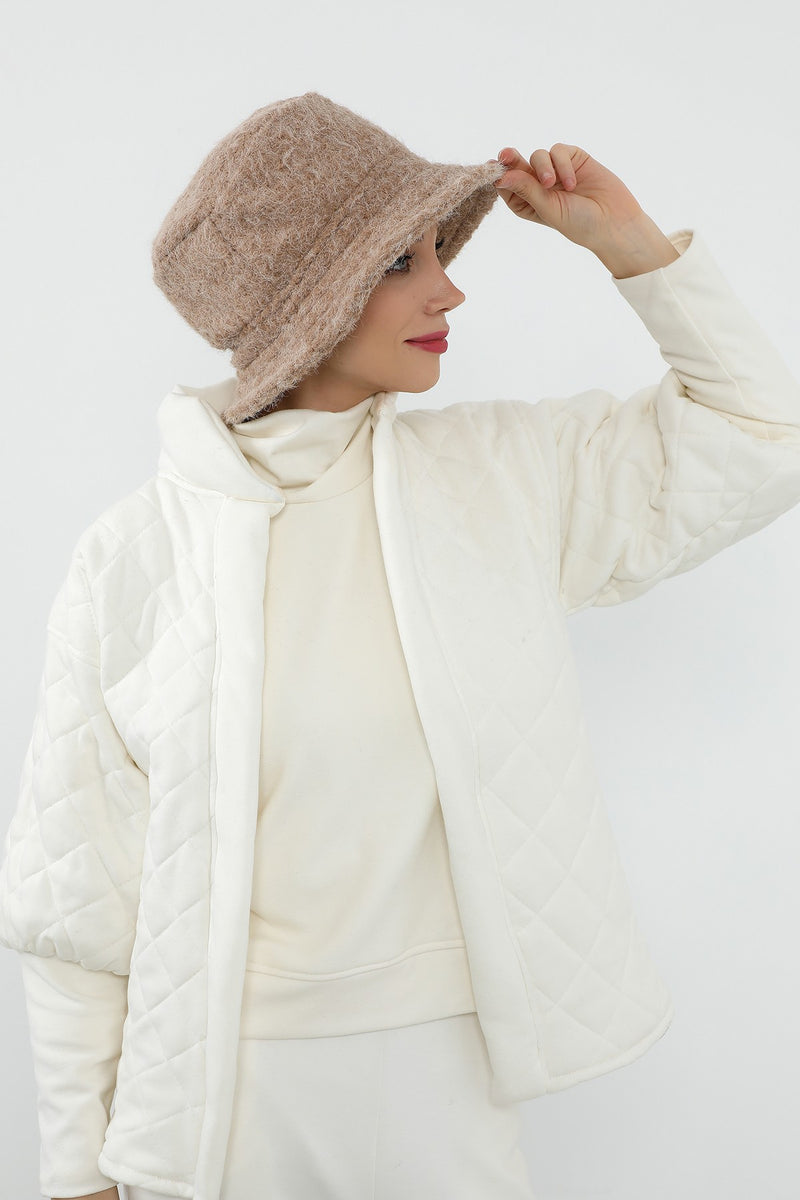 Bouclé Wool Winter Bucket Hat, Soft Textured Cozy Modest-Friendly Hat,B-99TK