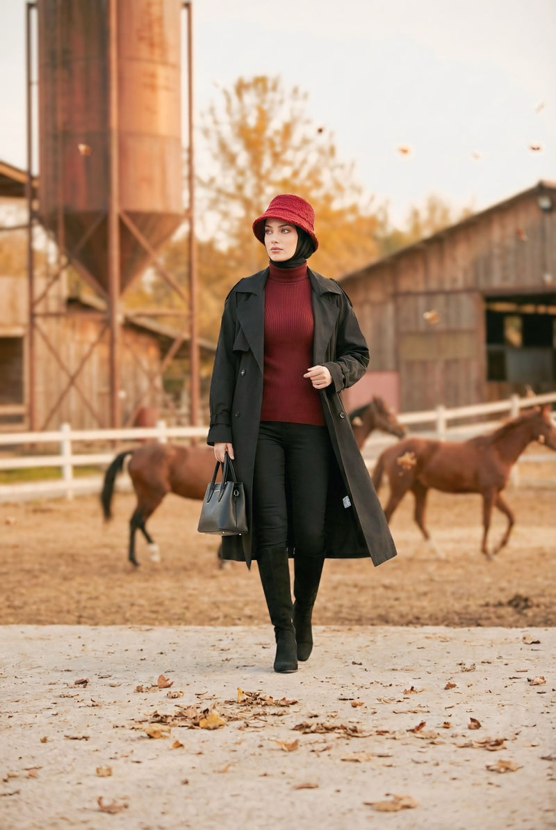 Bouclé Wool Winter Bucket Hat, Soft Textured Cozy Modest-Friendly Hat,B-99TK