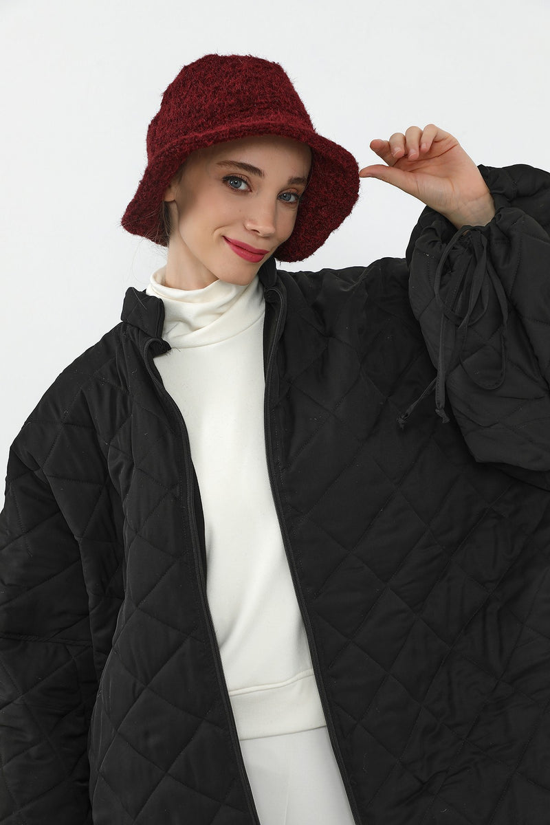 Bouclé Wool Winter Bucket Hat, Soft Textured Cozy Modest-Friendly Hat,B-99TK