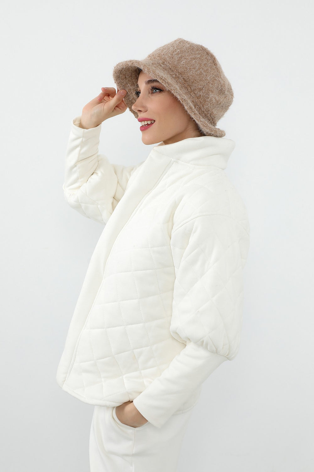 Bouclé Wool Winter Bucket Hat, Soft Textured Cozy Modest-Friendly Hat,B-99TK