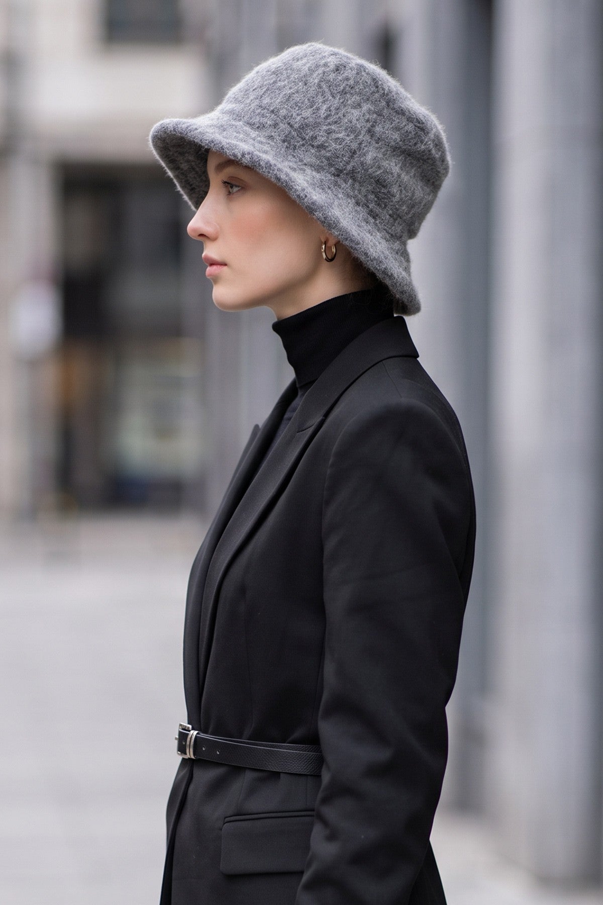 Bouclé Wool Winter Bucket Hat, Soft Textured Cozy Modest-Friendly Hat,B-99TK