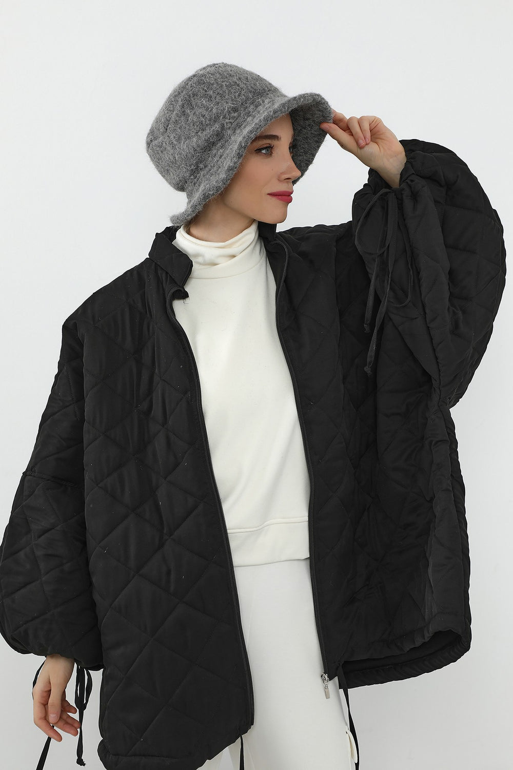 Bouclé Wool Winter Bucket Hat, Soft Textured Cozy Modest-Friendly Hat,B-99TK