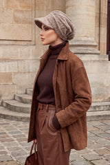 Bouclé Wool Winter Hijab Cap with Visor, Warm Bouclé Wool Hijab Cap with Built-In Visor for Cold Weather,B-73TK