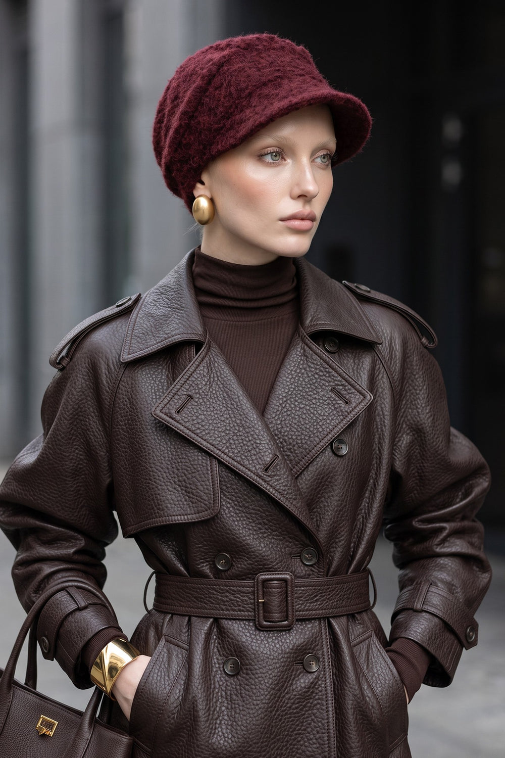 Bouclé Wool Winter Hijab Cap with Visor, Warm Bouclé Wool Hijab Cap with Built-In Visor for Cold Weather,B-73TK