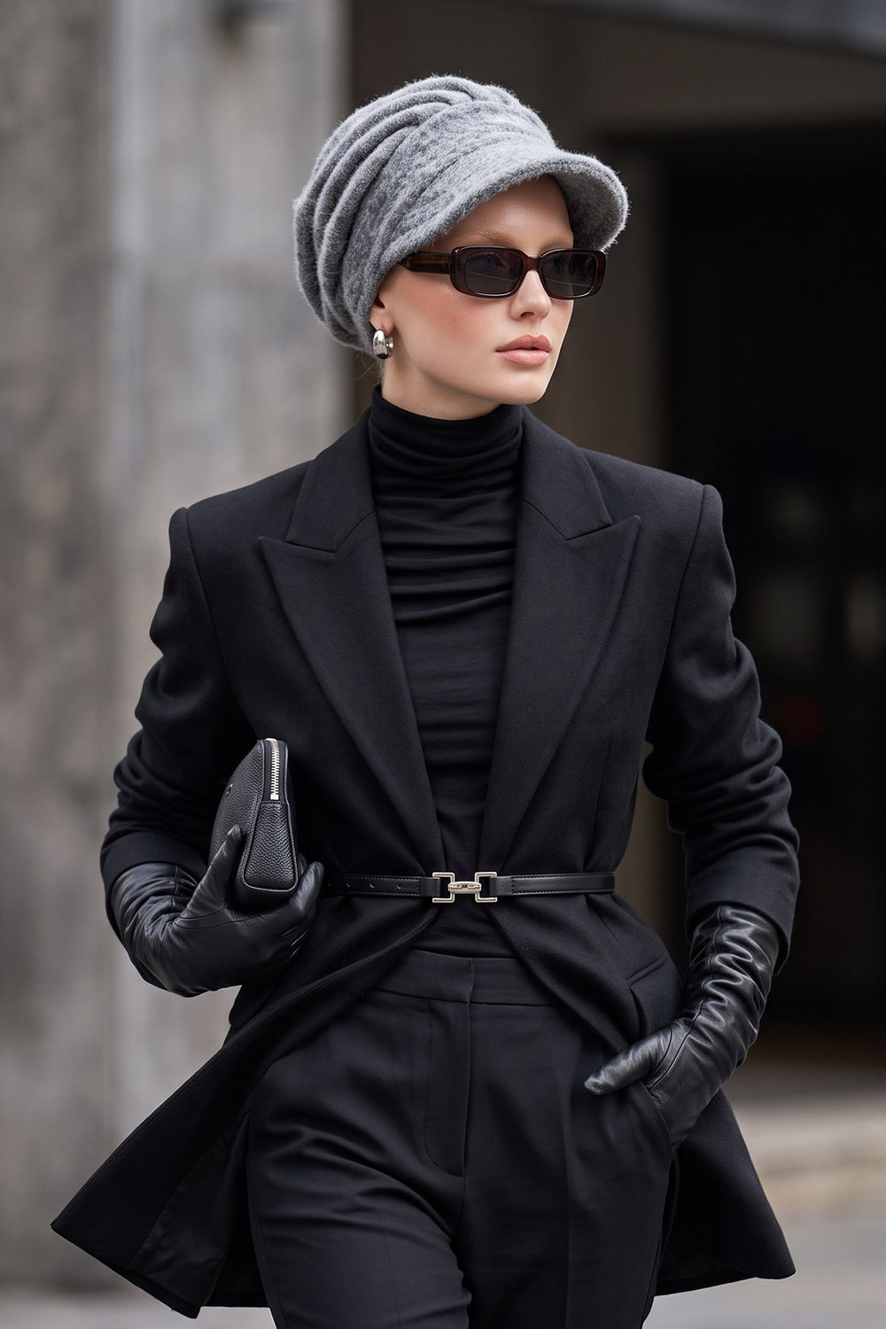 Bouclé Wool Winter Hijab Cap with Visor, Warm Bouclé Wool Hijab Cap with Built-In Visor for Cold Weather,B-73TK