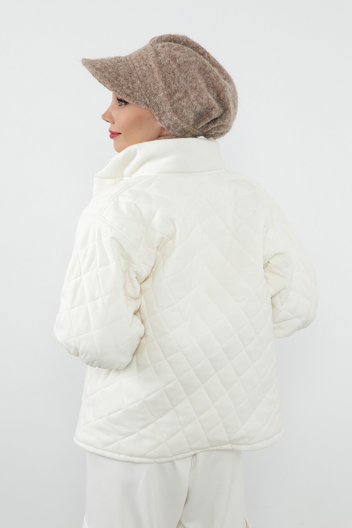 Bouclé Wool Winter Visor Hijab Cap & Scarf Set, Cozy Textured Modest Winter Duo,BAT-2TK