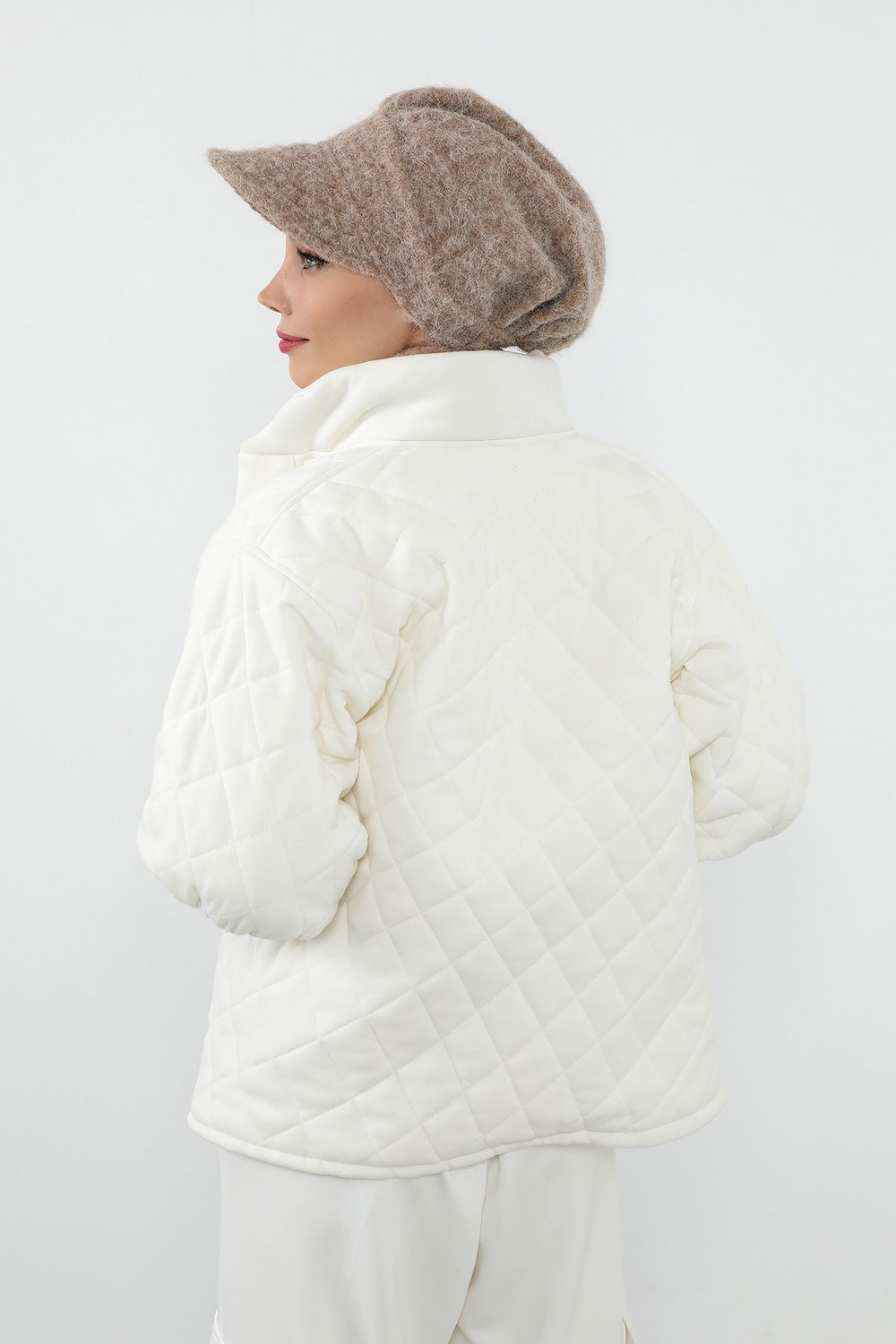 Bouclé Wool Winter Visor Hijab Cap & Scarf Set, Cozy Textured Modest Winter Duo,BAT-2TK
