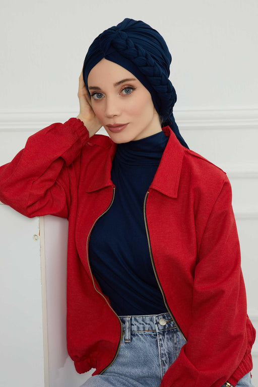 Chic Braided-Design Instant Turban, Fashionable & Comfortable Muslim Lightweight Headscarf, Easy to Wear Jersey Hijab, Elegant Headwrap,B-3