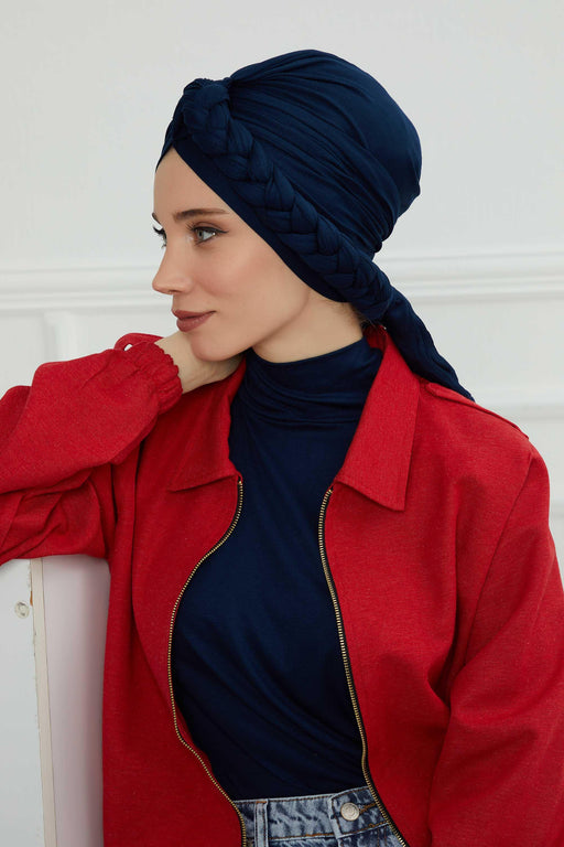 Chic Braided-Design Instant Turban, Fashionable & Comfortable Muslim Lightweight Headscarf, Easy to Wear Jersey Hijab, Elegant Headwrap,B-3