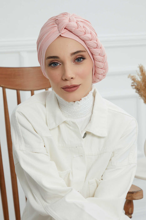 Chic Braided-Design Instant Turban, Fashionable & Comfortable Muslim Lightweight Headscarf, Easy to Wear Jersey Hijab, Elegant Headwrap,B-3