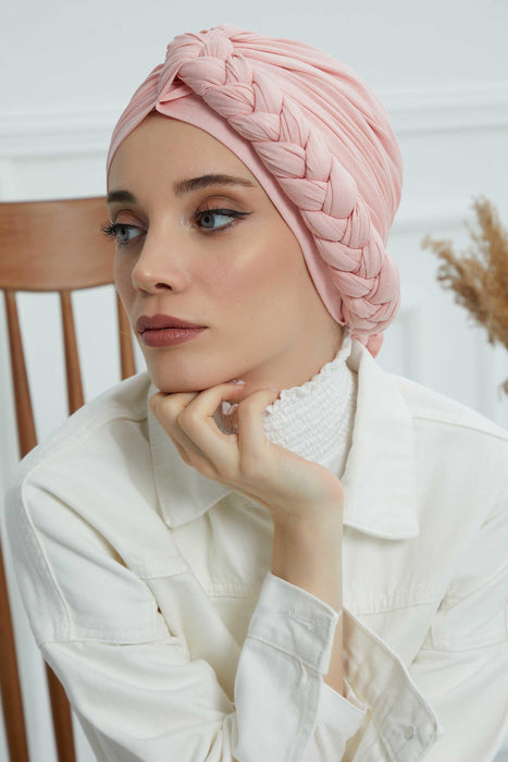 Chic Braided-Design Instant Turban, Fashionable & Comfortable Muslim Lightweight Headscarf, Easy to Wear Jersey Hijab, Elegant Headwrap,B-3