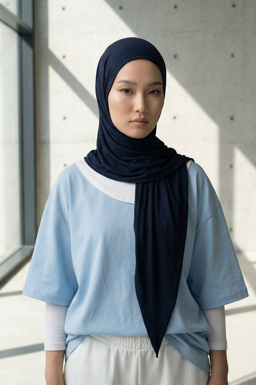 Breathable Cotton Hijab Scarf – Lightweight, Stretch, No-Slip Triangle Scarf for Everyday Comfort,B-41 Navy Blue
