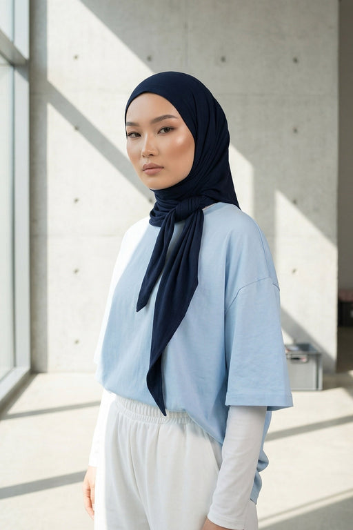 Breathable Cotton Hijab Scarf – Lightweight, Stretch, No-Slip Triangle Scarf for Everyday Comfort,B-41 Navy Blue