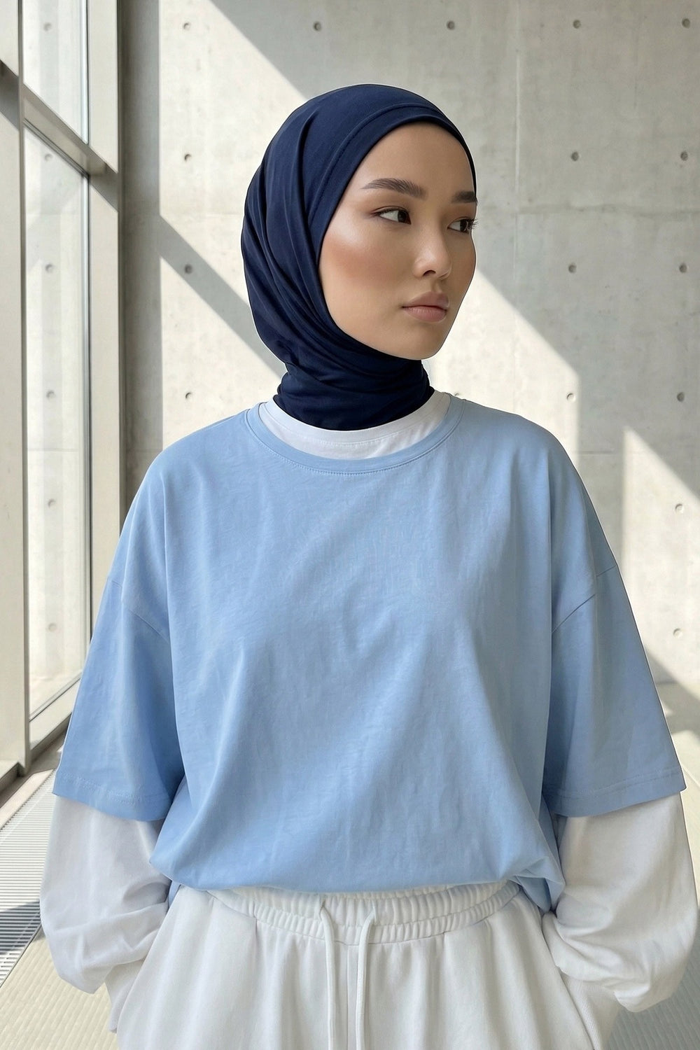 Breathable Cotton Hijab Scarf – Lightweight, Stretch, No-Slip Triangle Scarf for Everyday Comfort,B-41 Navy Blue