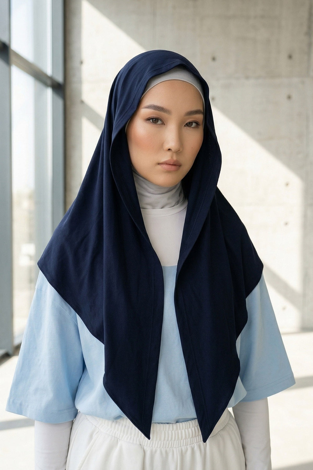 Breathable Cotton Hijab Scarf – Lightweight, Stretch, No-Slip Triangle Scarf for Everyday Comfort,B-41 Navy Blue