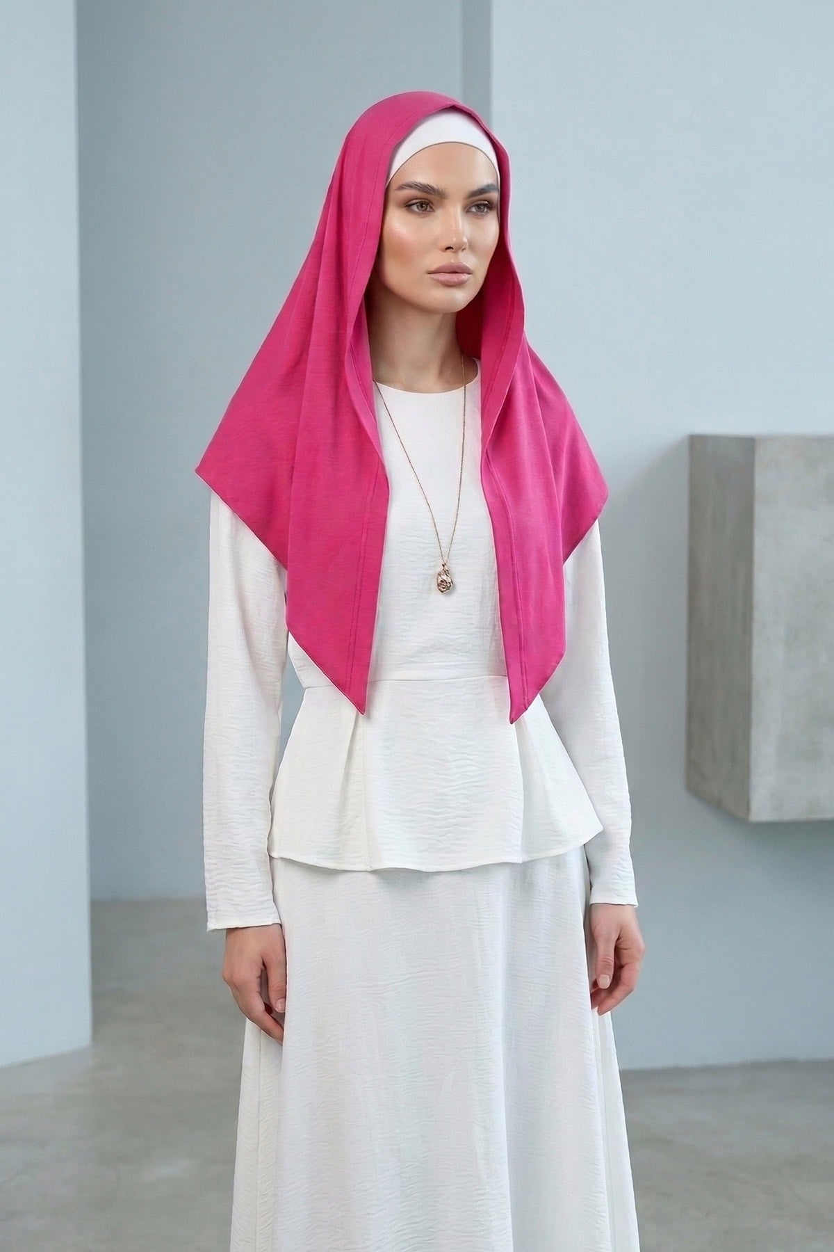 Breathable Cotton Hijab Scarf – Lightweight, Stretch, No-Slip Triangle Scarf for Everyday Comfort,B-41 Fuchsia