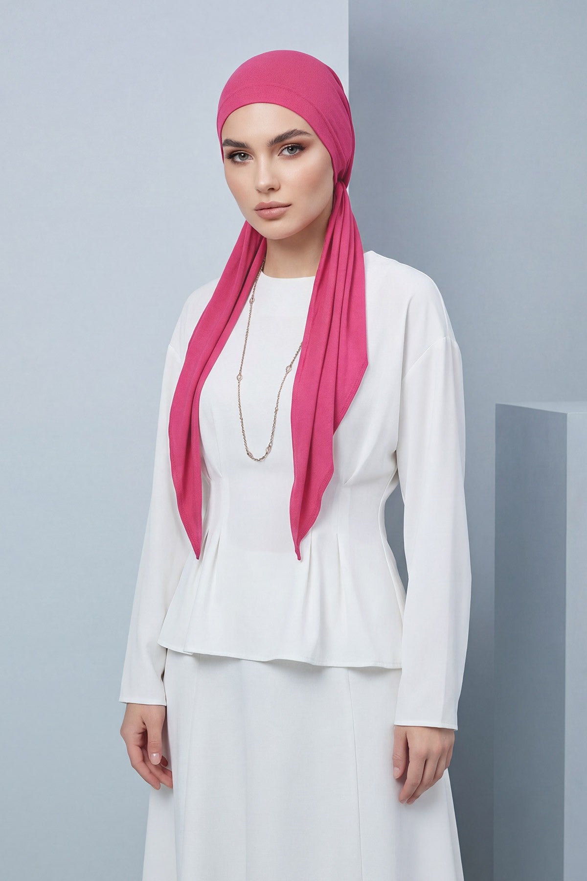 Breathable Cotton Hijab Scarf – Lightweight, Stretch, No-Slip Triangle Scarf for Everyday Comfort,B-41 Fuchsia