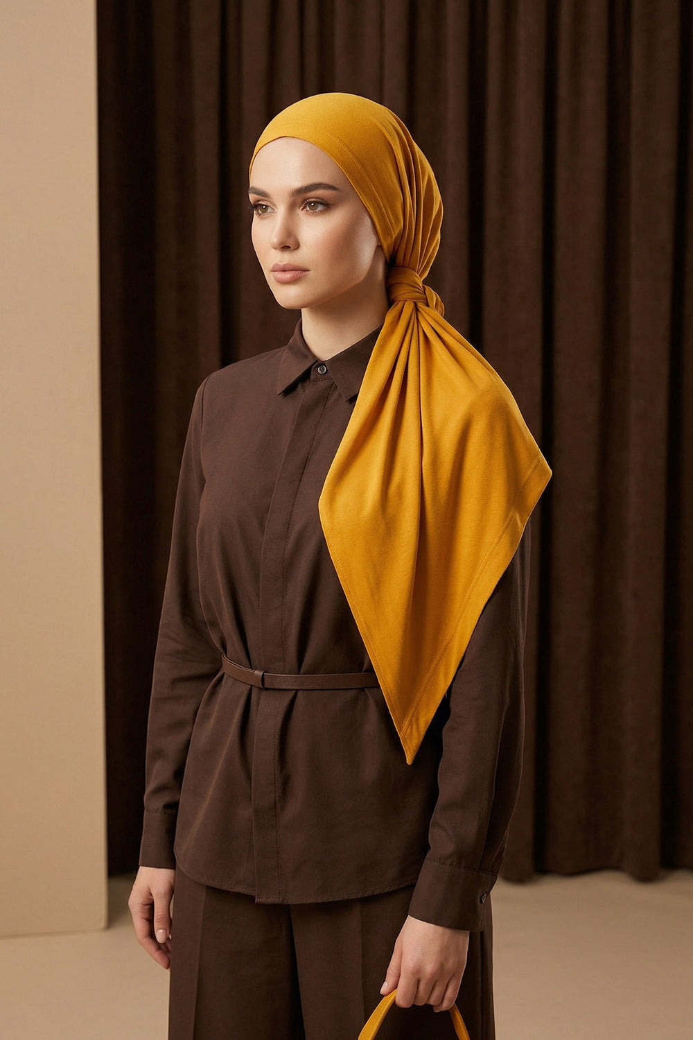 Breathable Cotton Hijab Scarf – Lightweight, Stretch, No-Slip Triangle Scarf for Everyday Comfort,B-41 Mustard Yellow