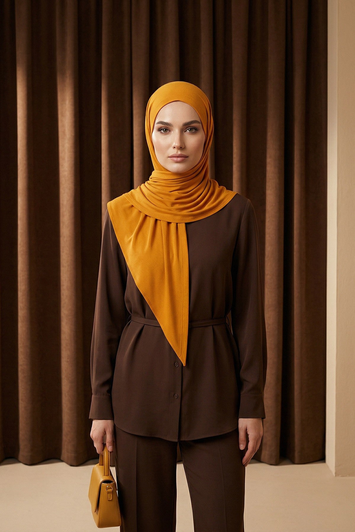 Breathable Cotton Hijab Scarf – Lightweight, Stretch, No-Slip Triangle Scarf for Everyday Comfort,B-41 Mustard Yellow