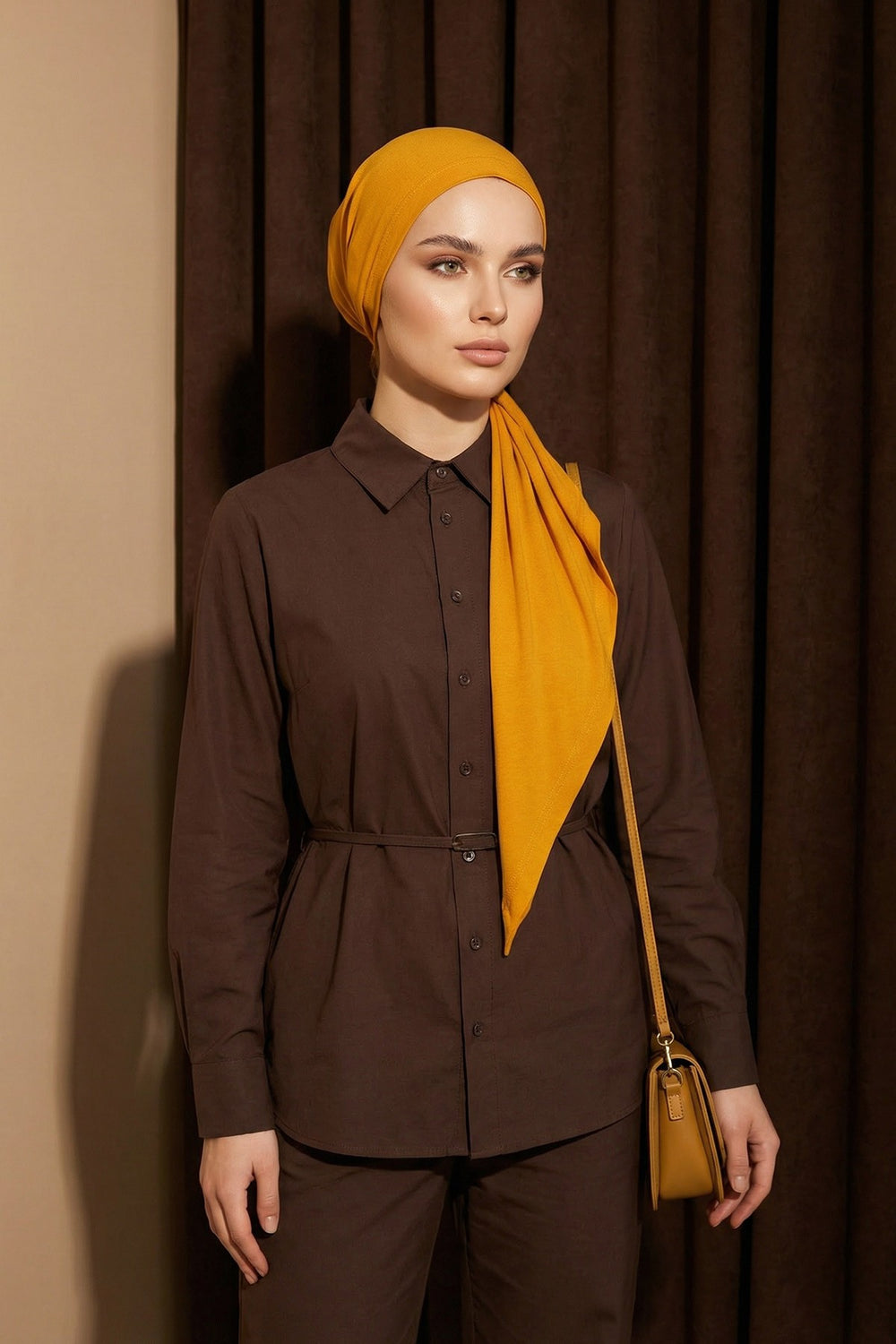 Breathable Cotton Hijab Scarf – Lightweight, Stretch, No-Slip Triangle Scarf for Everyday Comfort,B-41 Mustard Yellow