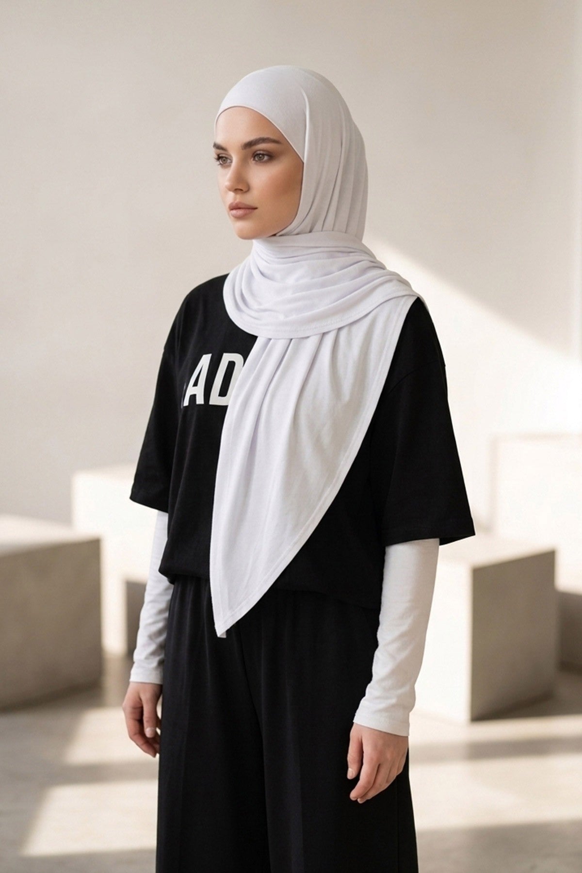 Breathable Cotton Hijab Scarf – Lightweight, Stretch, No-Slip Triangle Scarf for Everyday Comfort,B-41 White