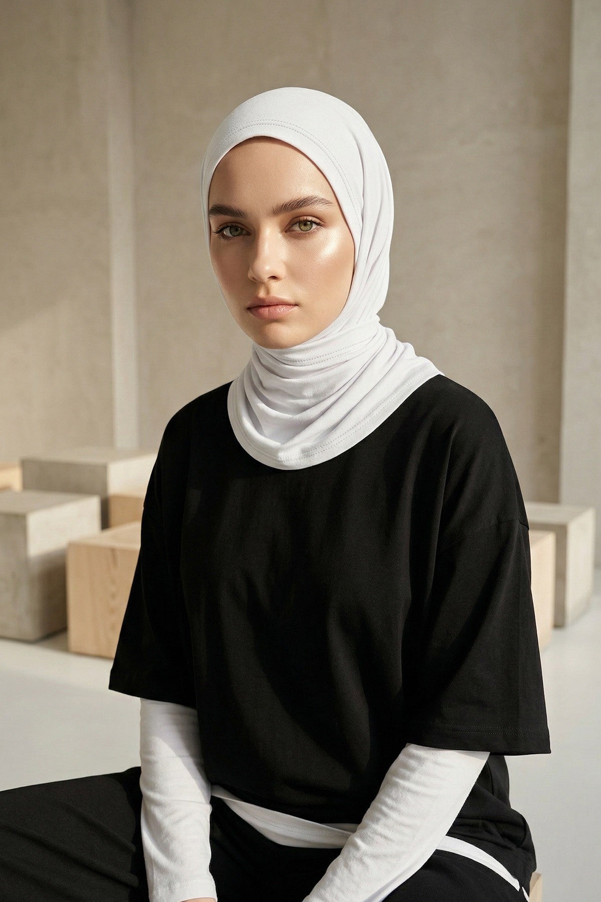 Breathable Cotton Hijab Scarf – Lightweight, Stretch, No-Slip Triangle Scarf for Everyday Comfort,B-41 White