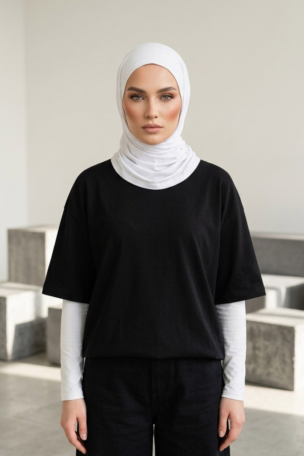 Breathable Cotton Hijab Scarf – Lightweight, Stretch, No-Slip Triangle Scarf for Everyday Comfort,B-41 White