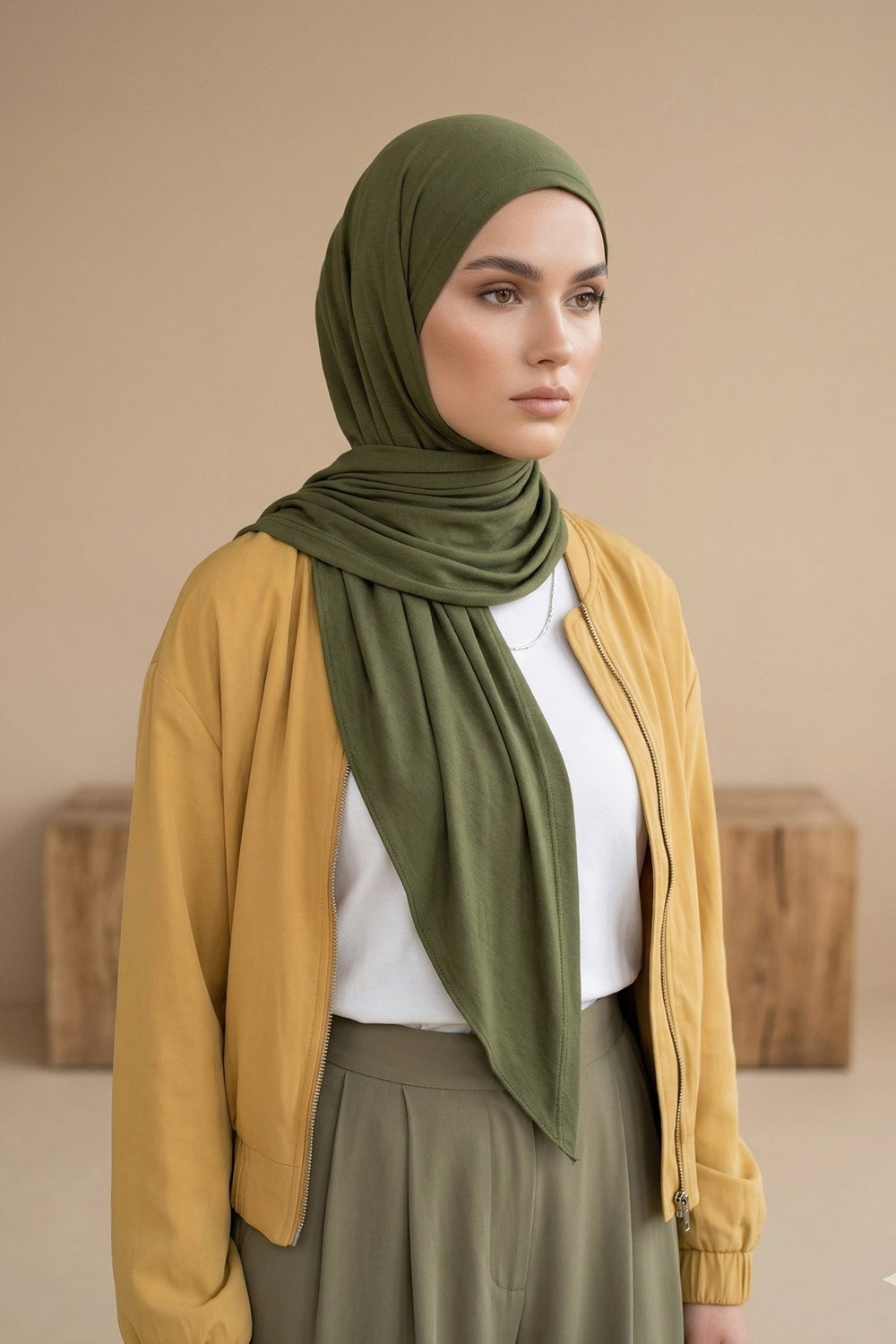 Breathable Cotton Hijab Scarf – Lightweight, Stretch, No-Slip Triangle Scarf for Everyday Comfort,B-41 Army Green