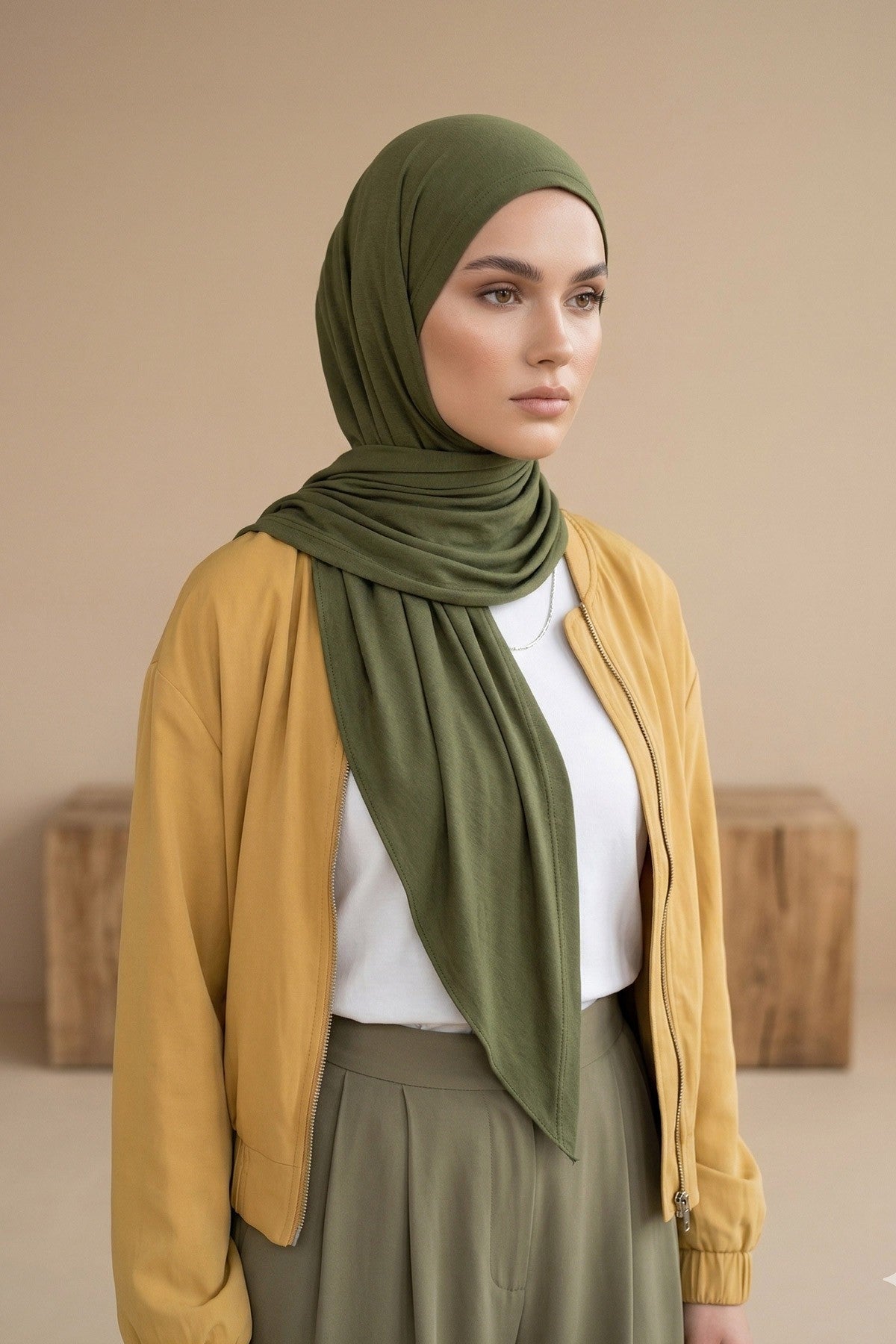 Breathable Cotton Hijab Scarf – Lightweight, Stretch, No-Slip Triangle Scarf for Everyday Comfort,B-41 Army Green