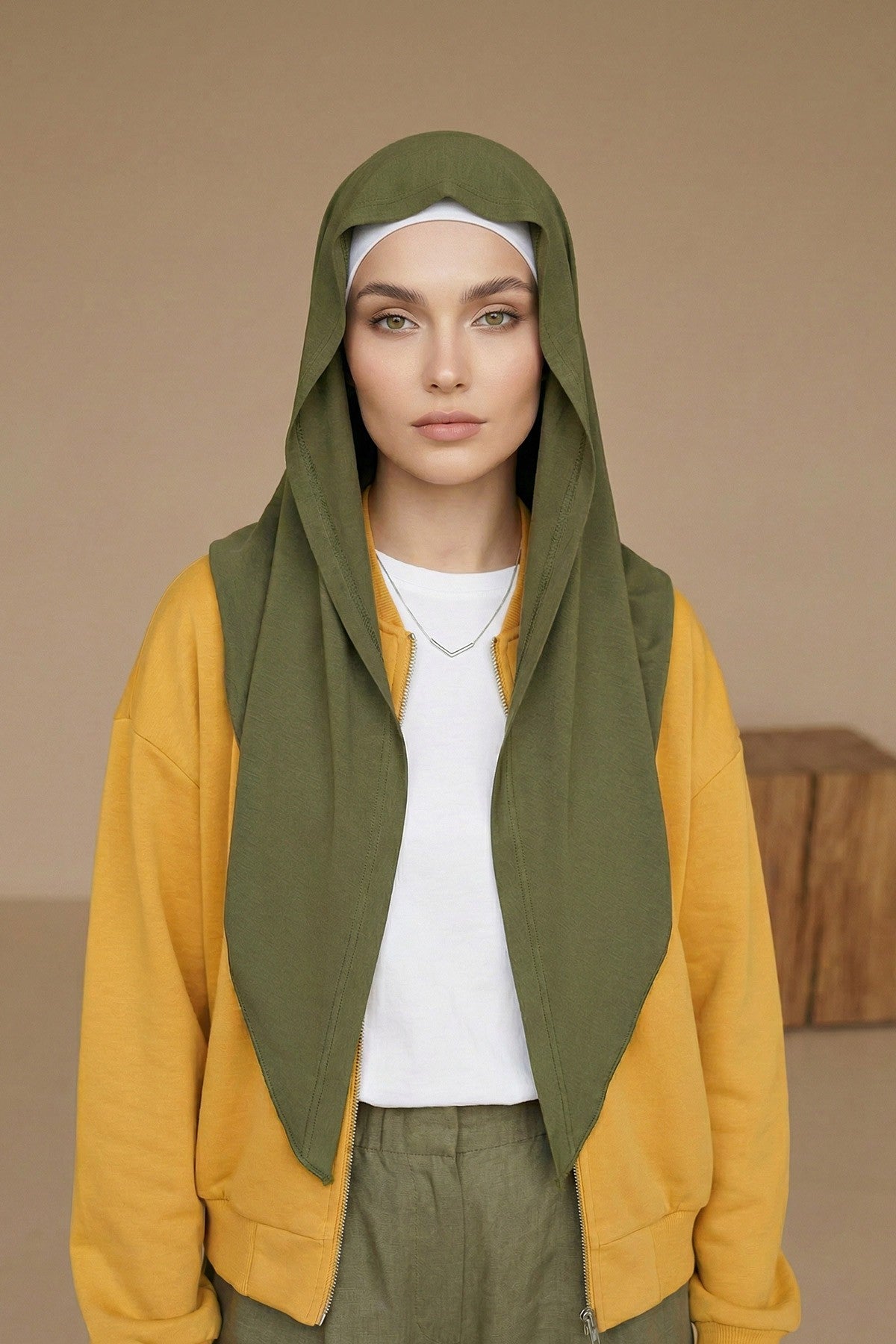 Breathable Cotton Hijab Scarf – Lightweight, Stretch, No-Slip Triangle Scarf for Everyday Comfort,B-41 Army Green