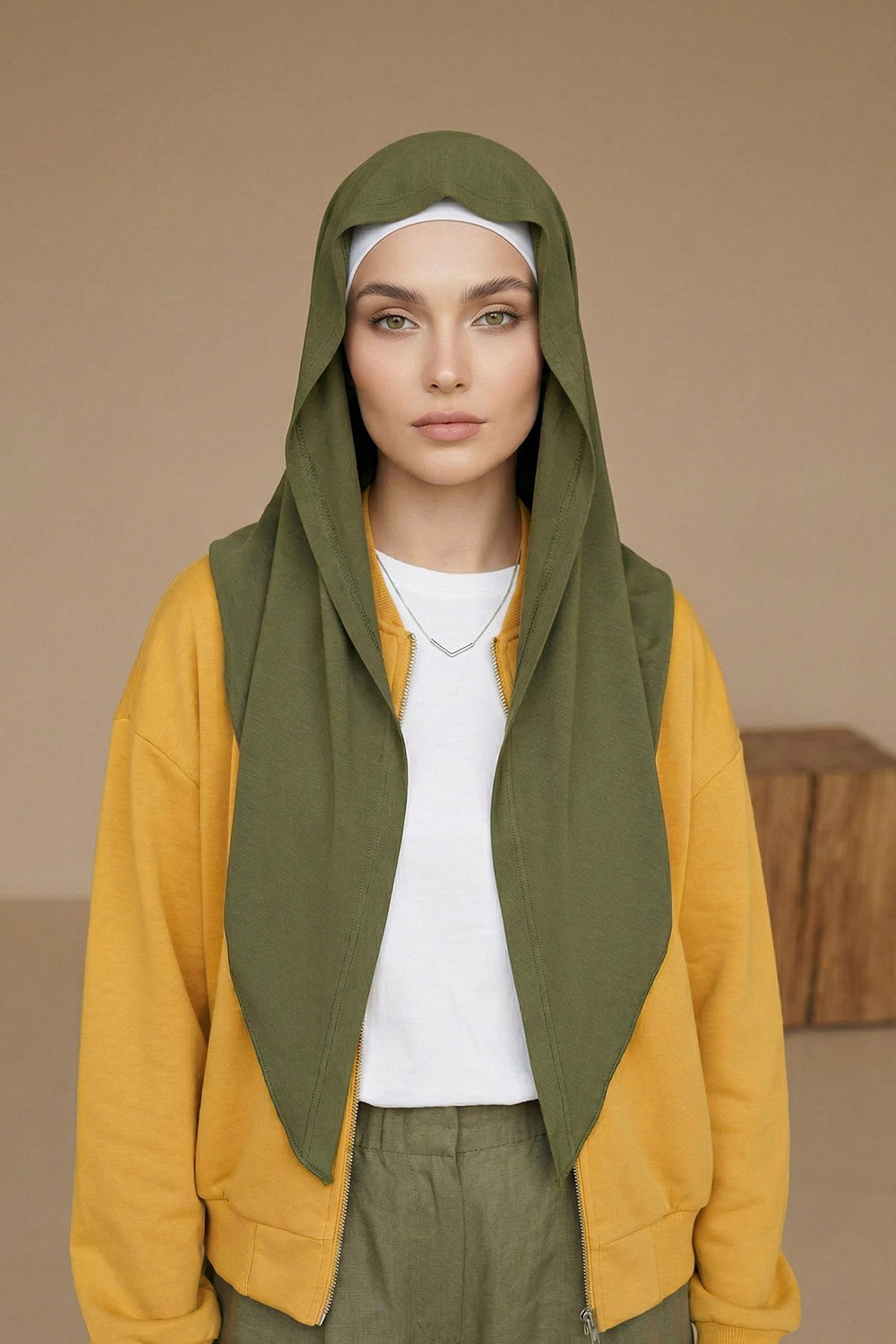 Breathable Cotton Hijab Scarf – Lightweight, Stretch, No-Slip Triangle Scarf for Everyday Comfort,B-41 Army Green