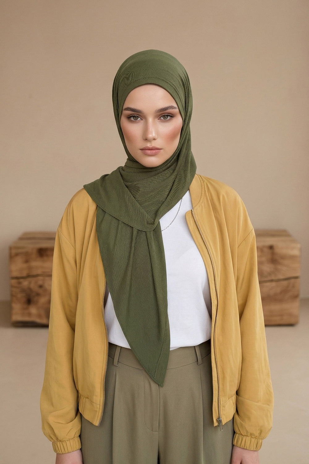 Breathable Cotton Hijab Scarf – Lightweight, Stretch, No-Slip Triangle Scarf for Everyday Comfort,B-41 Army Green