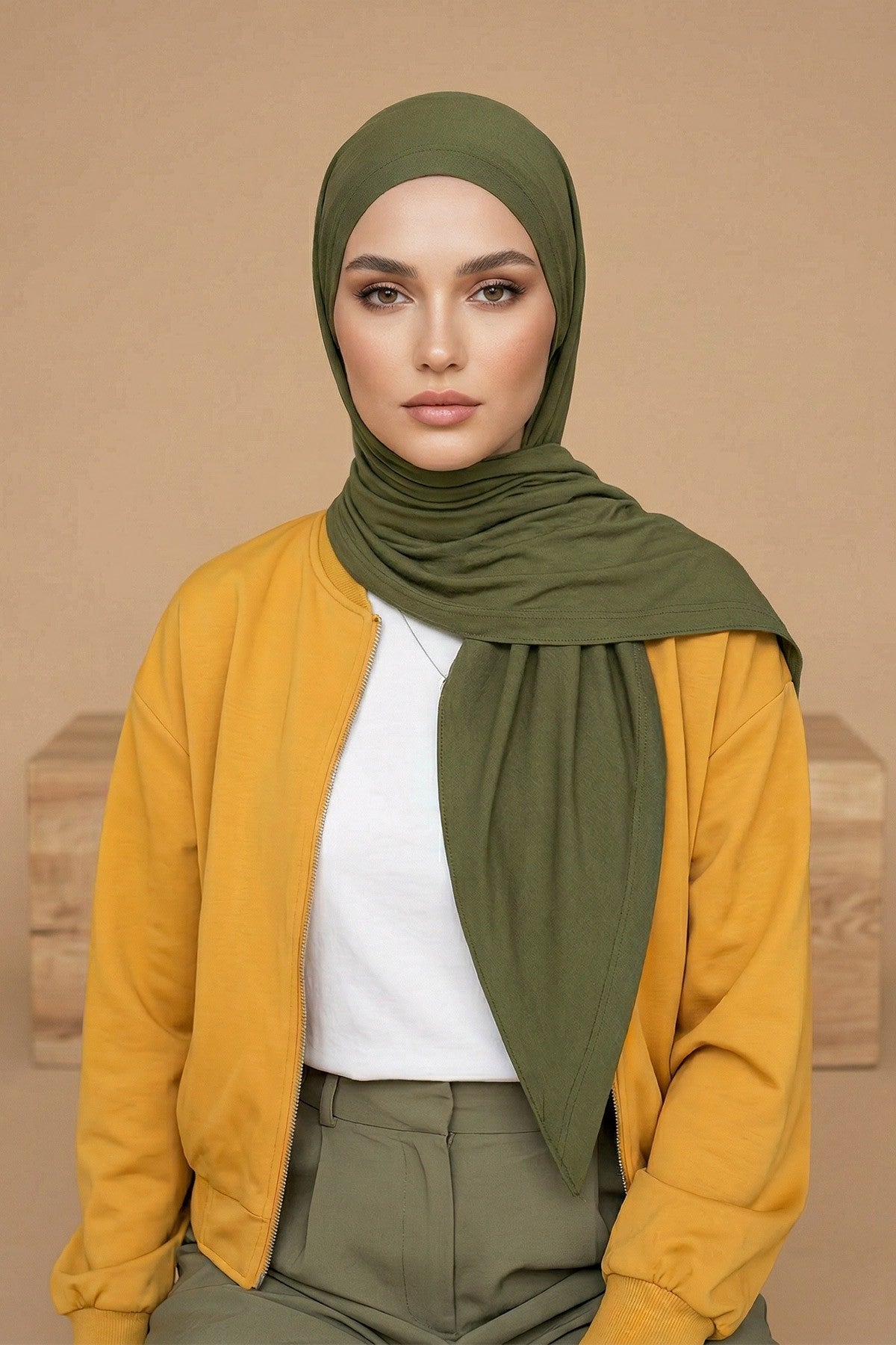 Breathable Cotton Hijab Scarf – Lightweight, Stretch, No-Slip Triangle Scarf for Everyday Comfort,B-41 Army Green