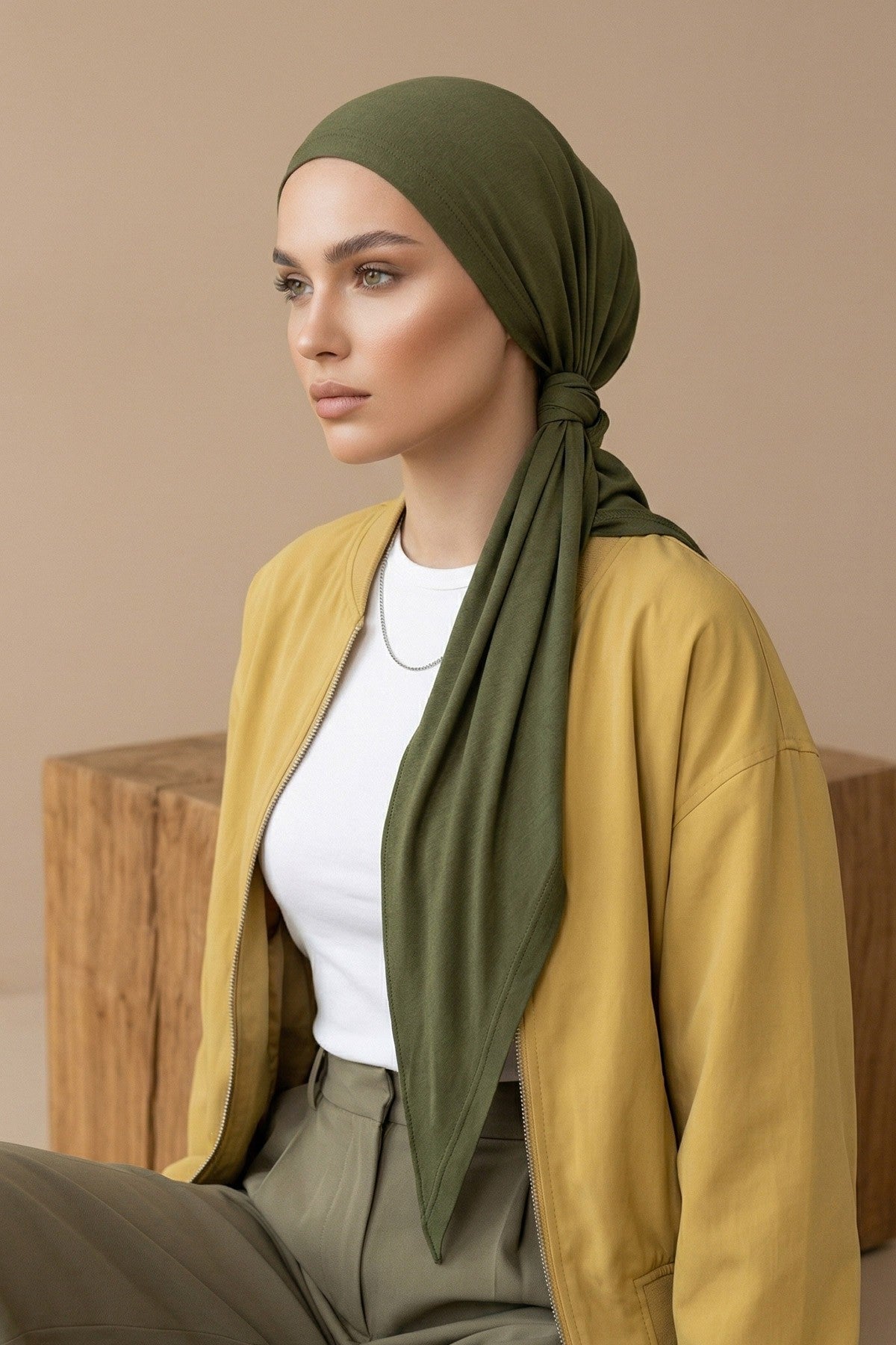 Breathable Cotton Hijab Scarf – Lightweight, Stretch, No-Slip Triangle Scarf for Everyday Comfort,B-41 Army Green