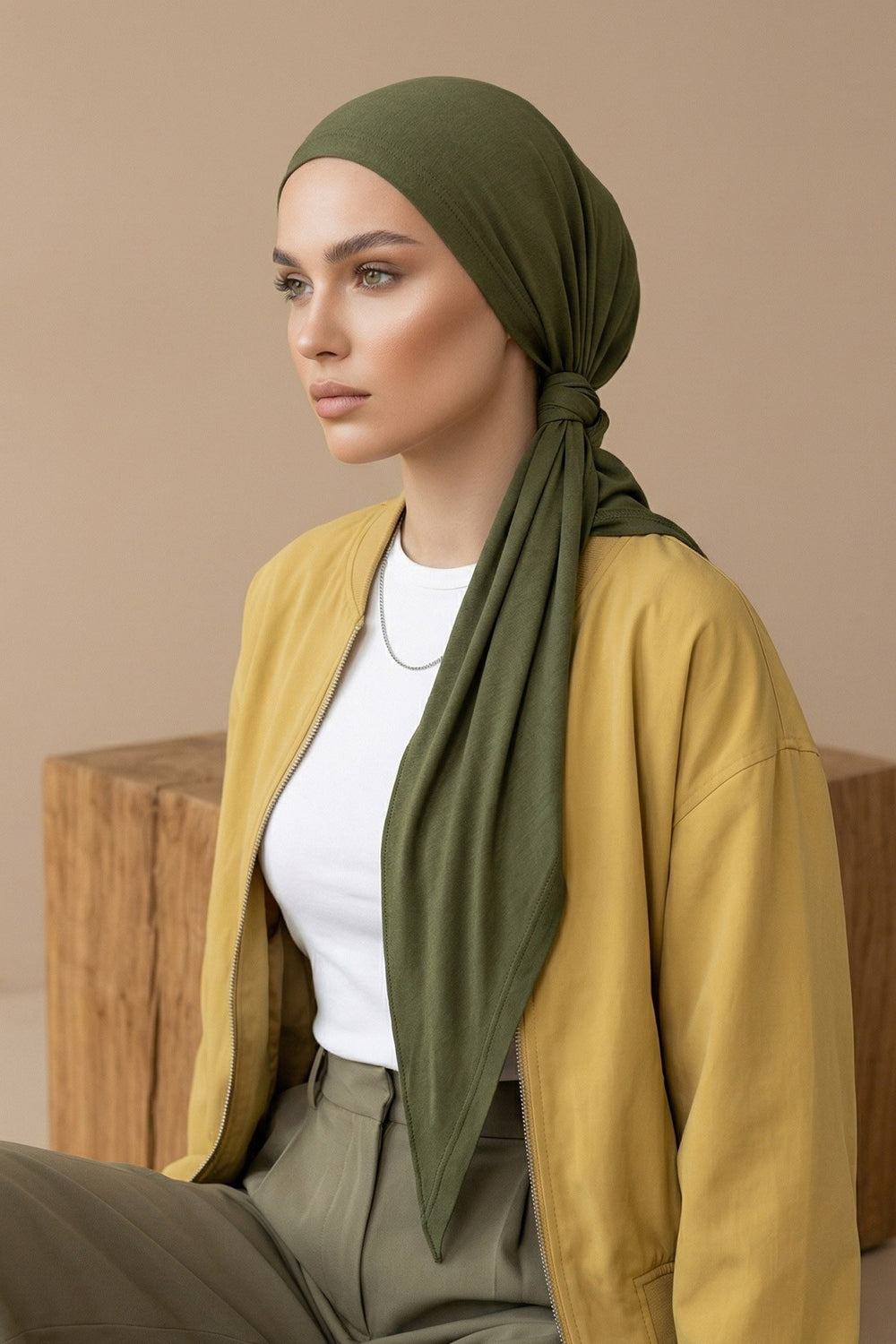 Breathable Cotton Hijab Scarf – Lightweight, Stretch, No-Slip Triangle Scarf for Everyday Comfort,B-41 Army Green
