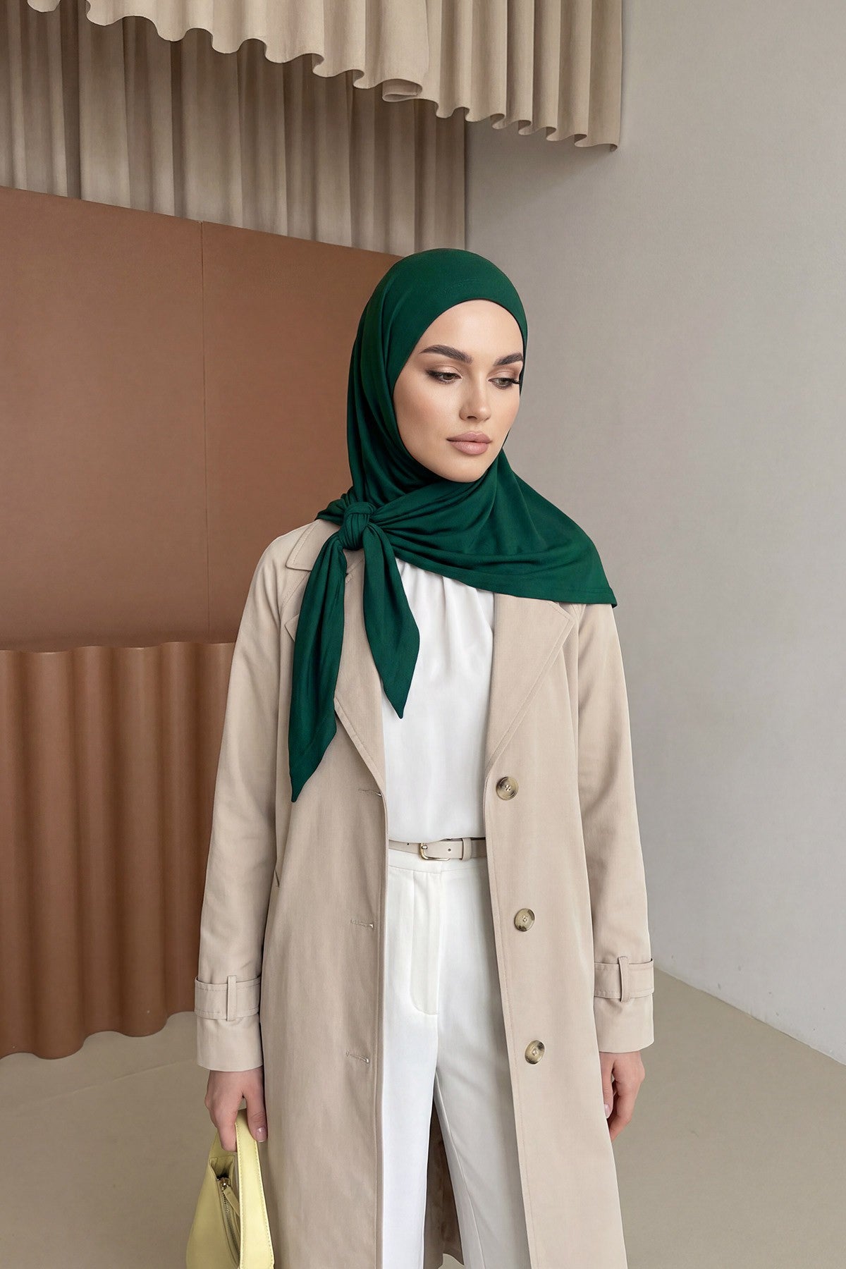 Breathable Cotton Hijab Scarf – Lightweight, Stretch, No-Slip Triangle Scarf for Everyday Comfort,B-41 Green