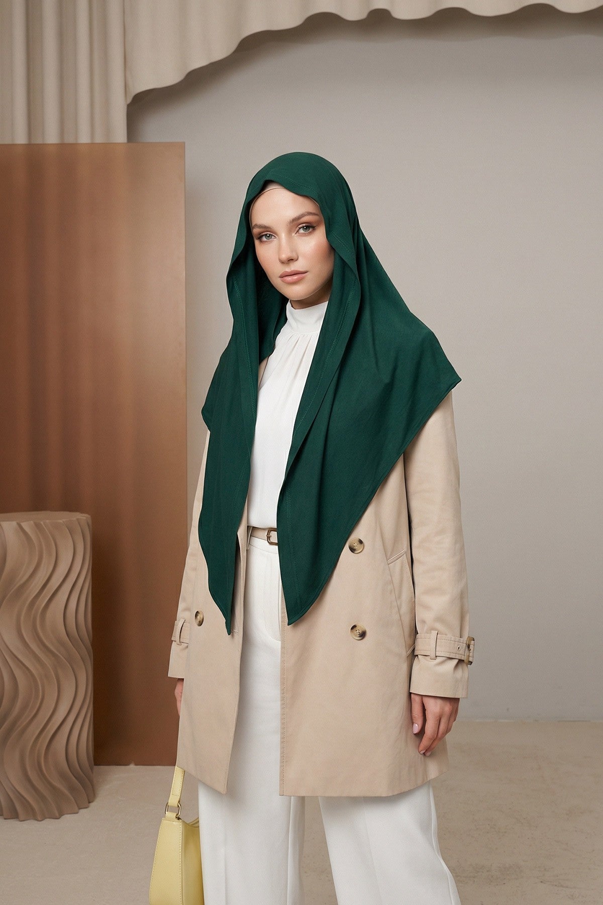 Breathable Cotton Hijab Scarf – Lightweight, Stretch, No-Slip Triangle Scarf for Everyday Comfort,B-41 Green