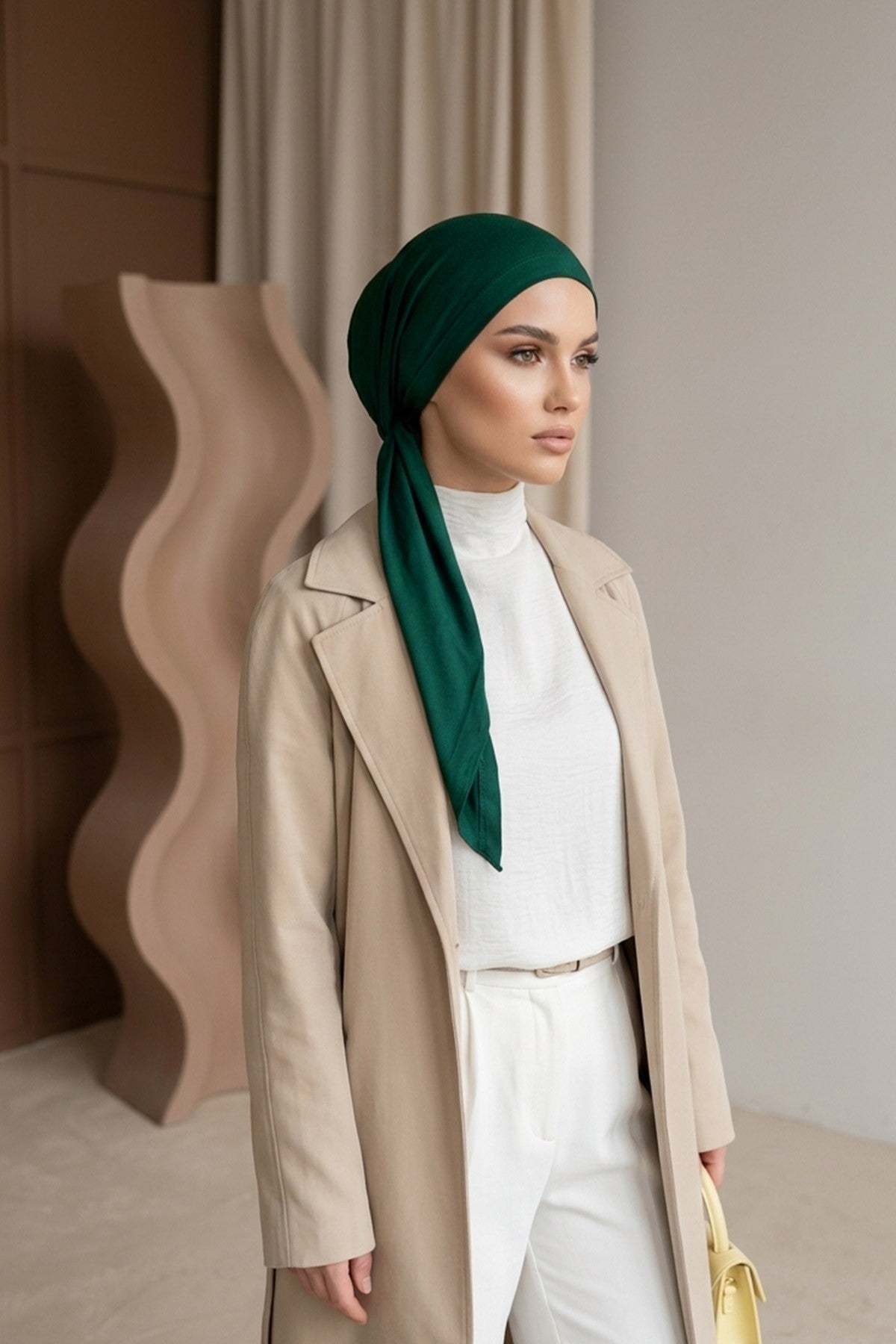 Breathable Cotton Hijab Scarf – Lightweight, Stretch, No-Slip Triangle Scarf for Everyday Comfort,B-41 Green