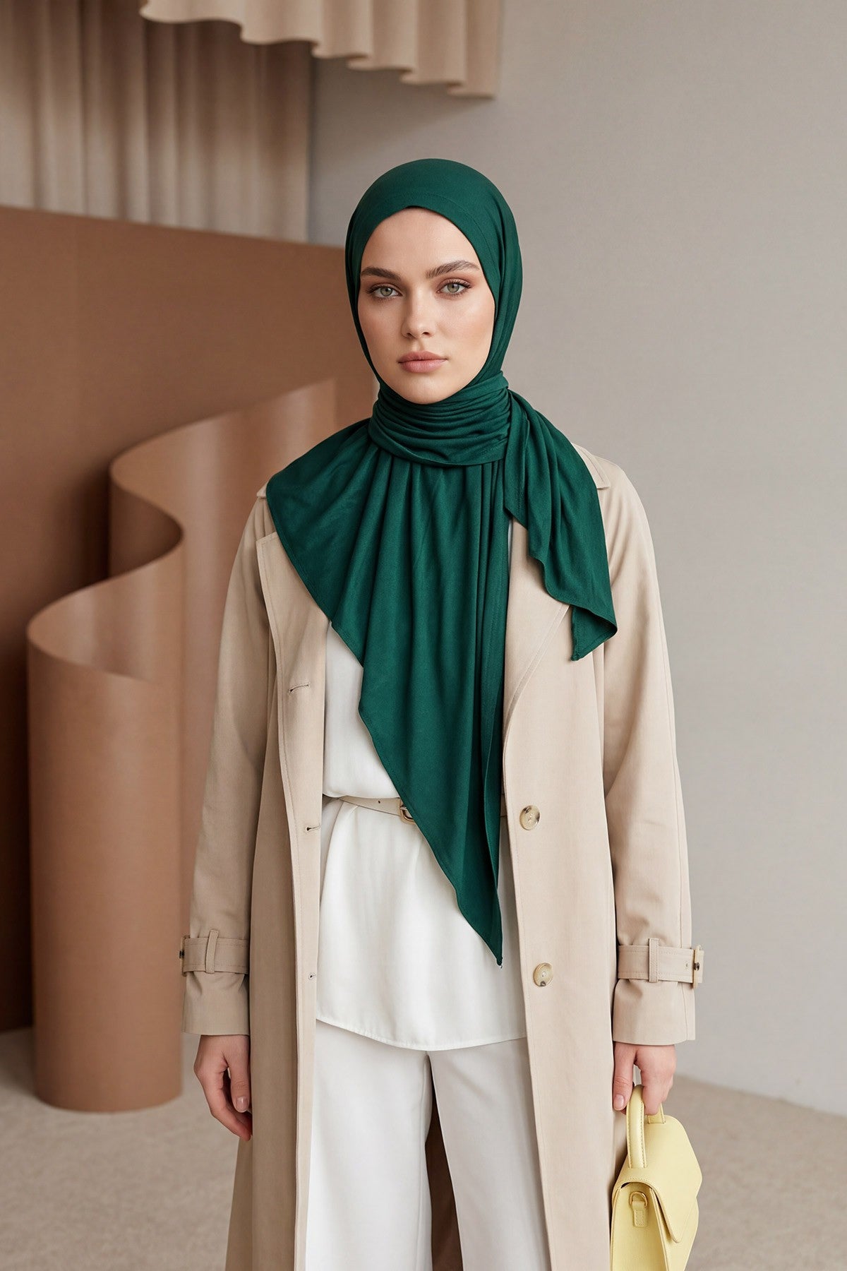 Breathable Cotton Hijab Scarf – Lightweight, Stretch, No-Slip Triangle Scarf for Everyday Comfort,B-41 Green
