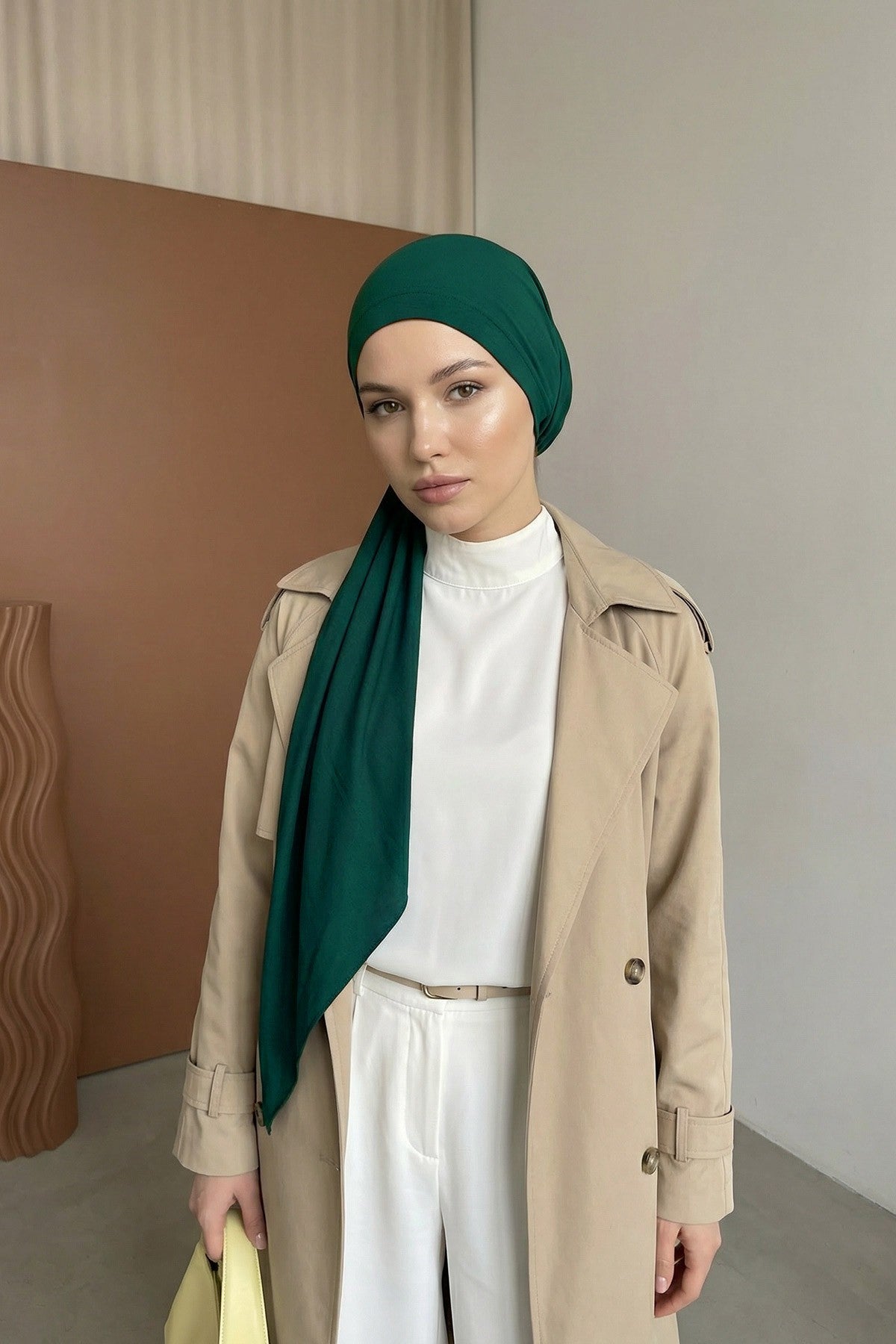 Breathable Cotton Hijab Scarf – Lightweight, Stretch, No-Slip Triangle Scarf for Everyday Comfort,B-41 Green