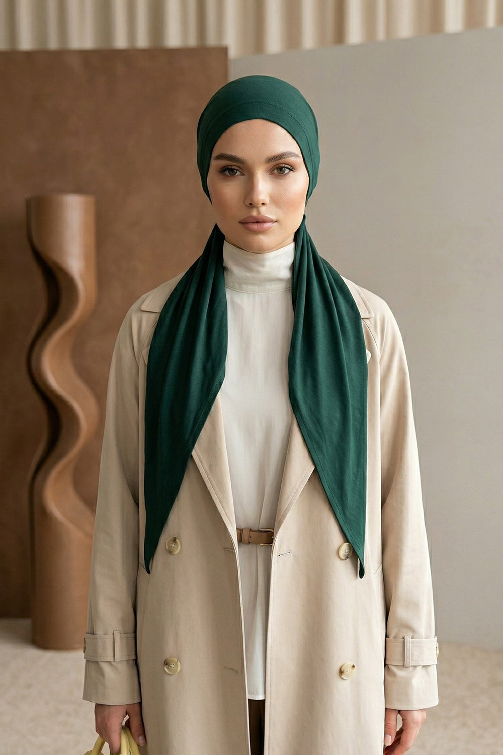 Breathable Cotton Hijab Scarf – Lightweight, Stretch, No-Slip Triangle Scarf for Everyday Comfort,B-41 Green