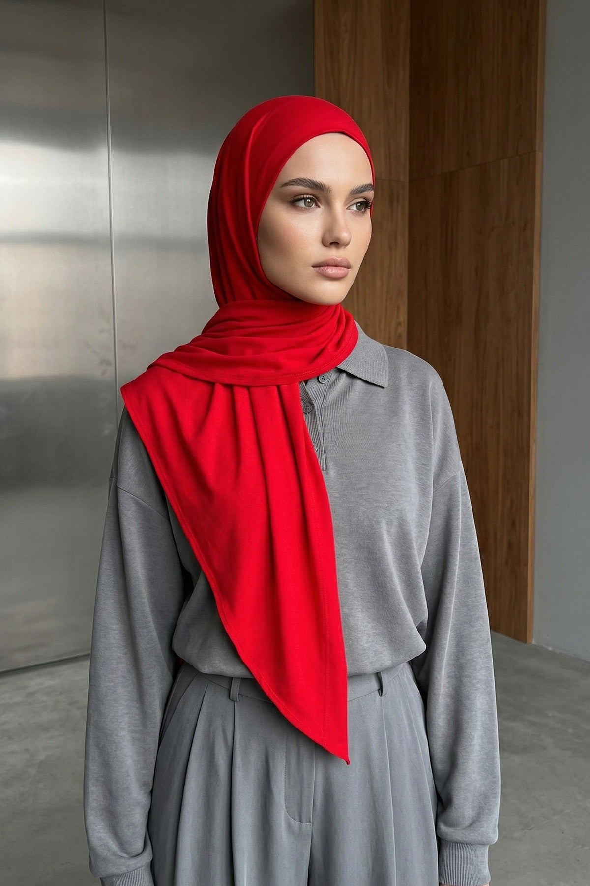 Breathable Cotton Hijab Scarf – Lightweight, Stretch, No-Slip Triangle Scarf for Everyday Comfort,B-41 Red