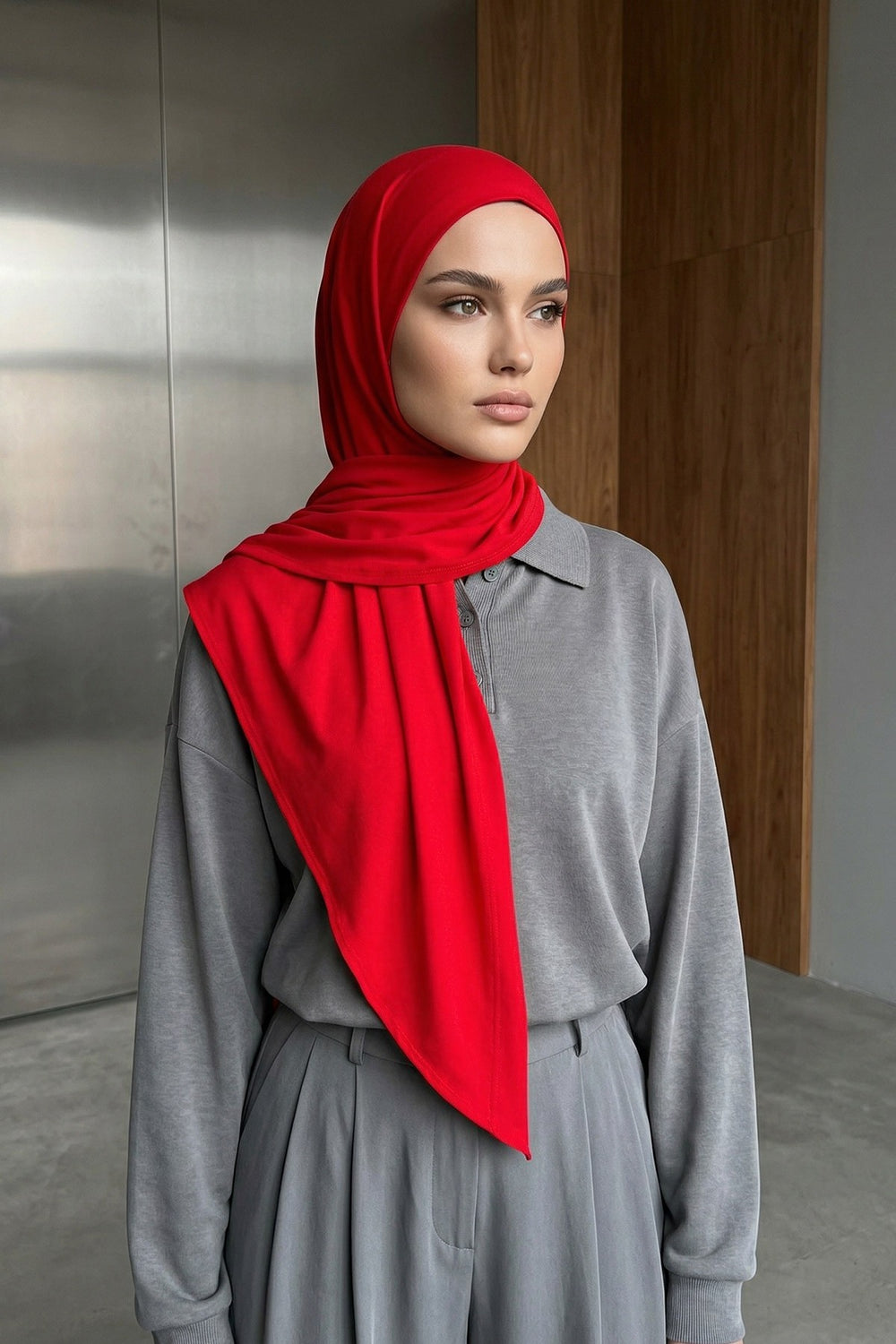 Breathable Cotton Hijab Scarf – Lightweight, Stretch, No-Slip Triangle Scarf for Everyday Comfort,B-41 Red