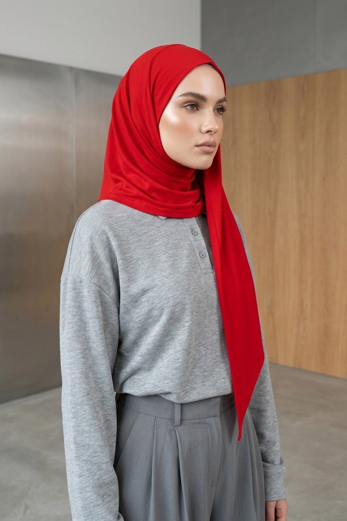 Breathable Cotton Hijab Scarf – Lightweight, Stretch, No-Slip Triangle Scarf for Everyday Comfort,B-41 Red